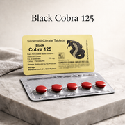Black Cobra 125 Sildenafil Citrate 100mg Combitic pack and red tablet blister strip
