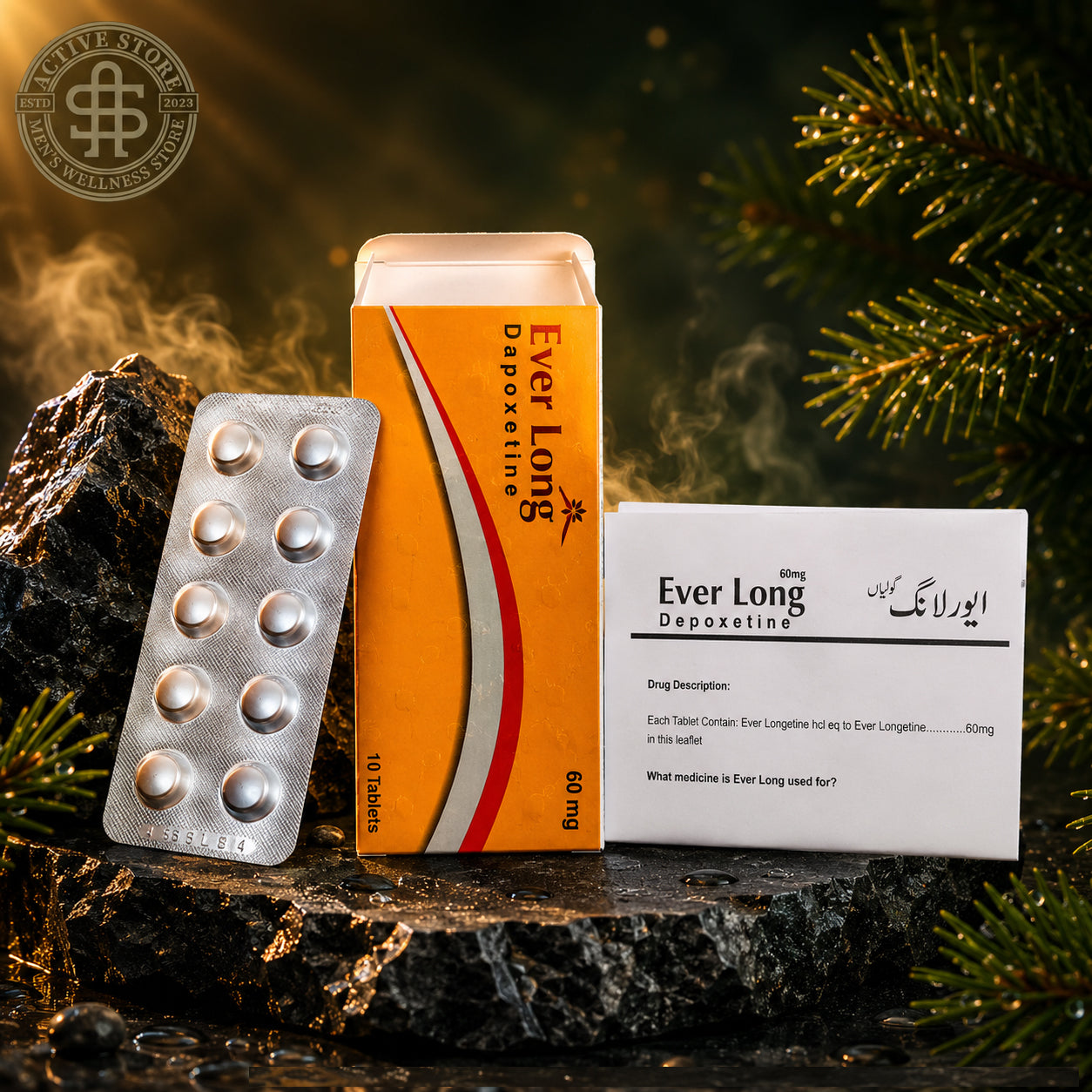 EverLong 60mg Dapoxetine tablets 10-tablet pack and blister strip