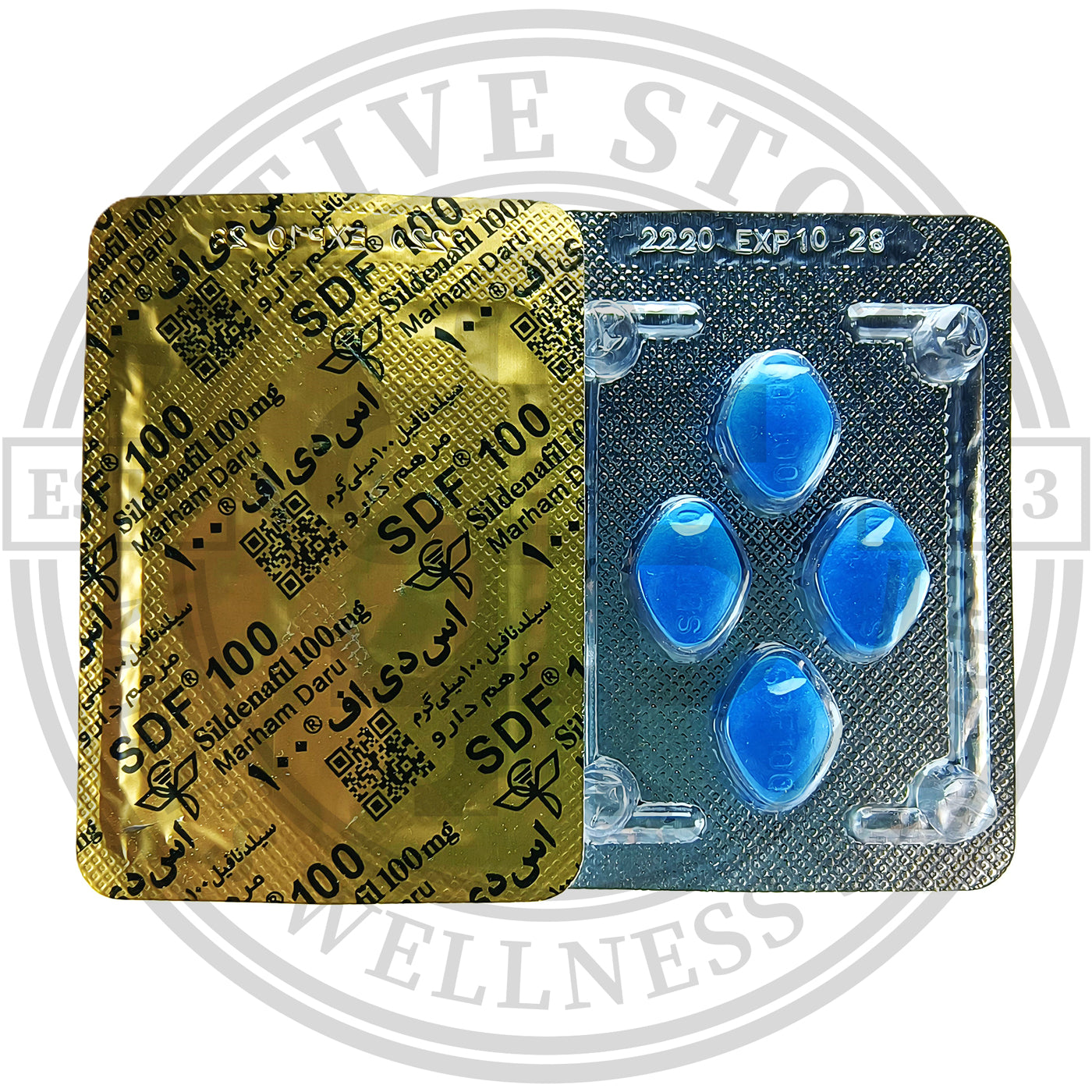 SDF 100mg Sildenafil 100mg blue tablets in original Marham Daru blister strip