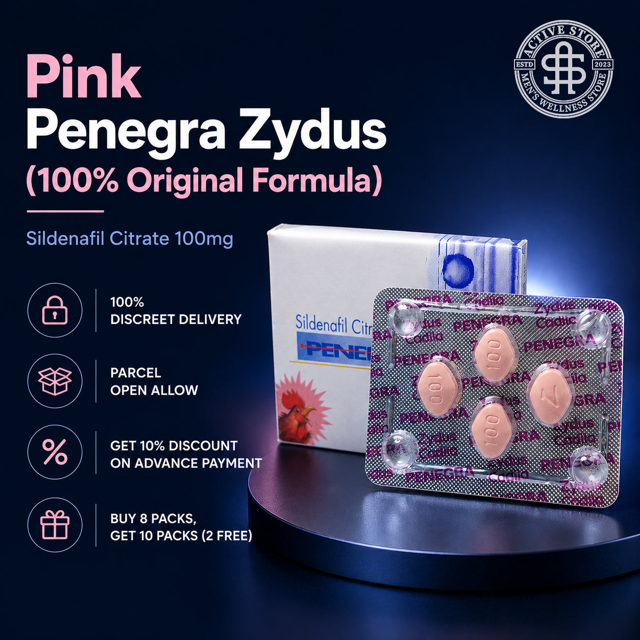 Penegra Zydus 100mg Sildenafil Citrate 4-tablet pack by Zydus Cadila