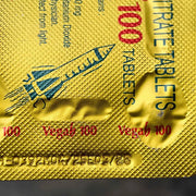 Close up of Vega 100 Sildenafil Citrate Tablets shown expiry date