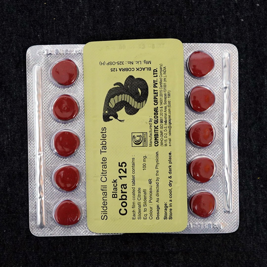 Black Cobra 125 Combitic Sildenafil 100mg Indian generic five-tablet blister pack