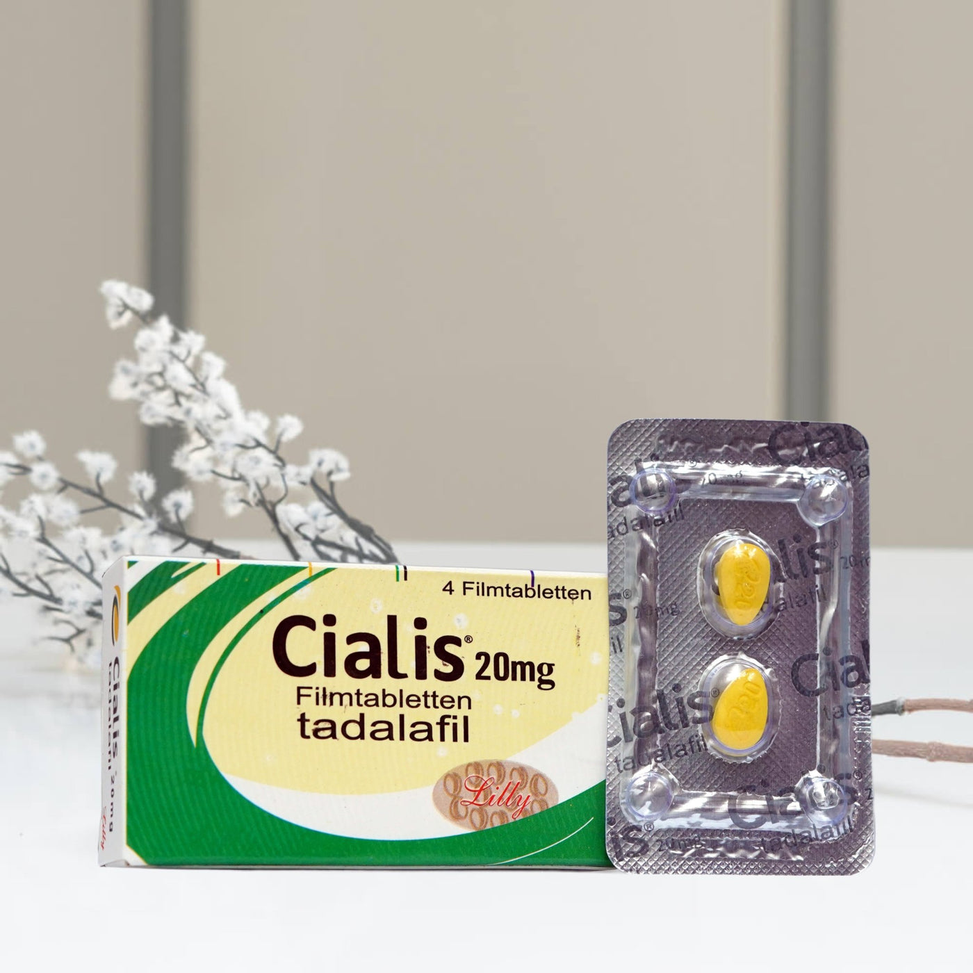 Cialis 20mg Tadalafil pack with two-tablet blister strip