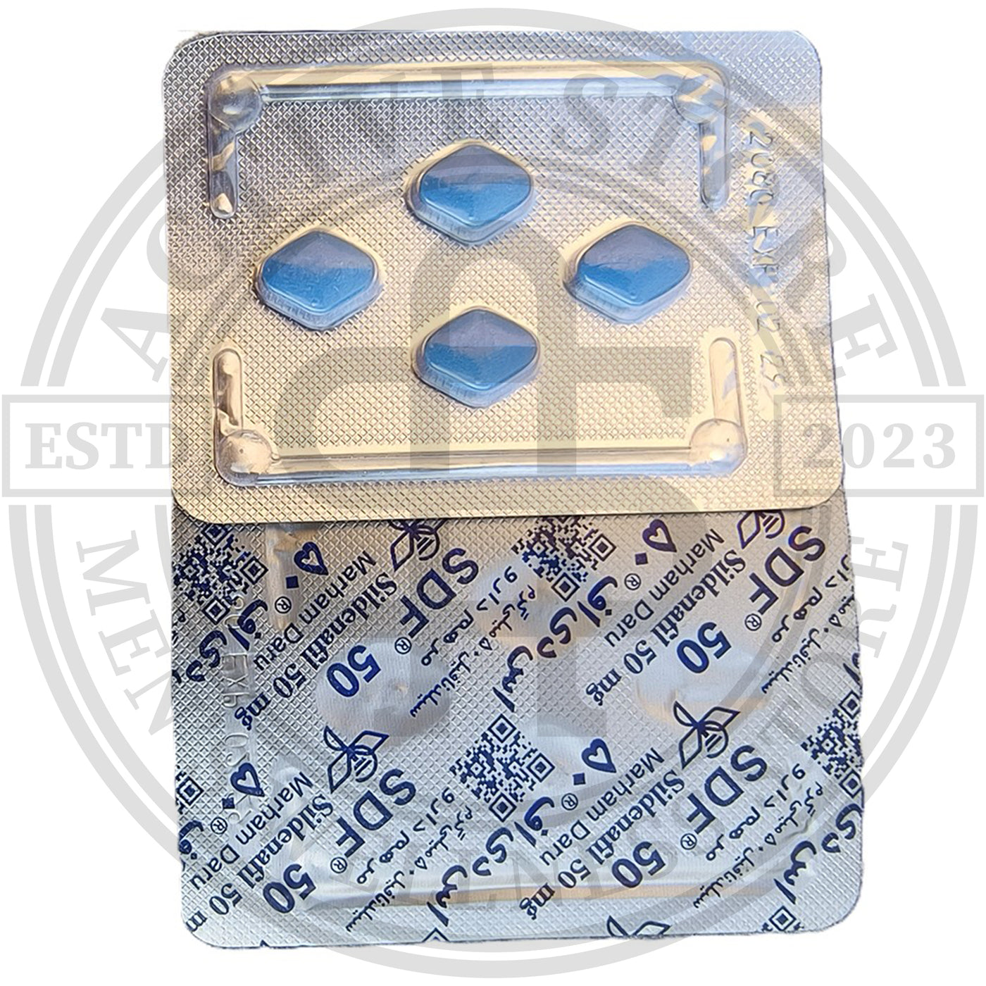 SDF 50mg Sildenafil 50mg blue tablets in original Marham Daru blister strip