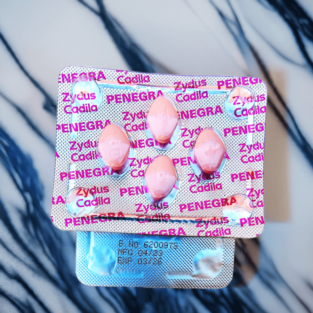 Penegra Zydus Cadila Sildenafil 100mg blister strip with four pink tablets